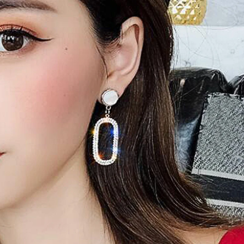 2 Pcs/Set Exquisite Women Stud Earrings Oval Crystal Geometry Pendant Drop Gold Silver Color Earring Set Dance Party Jewelry | Украшения и
