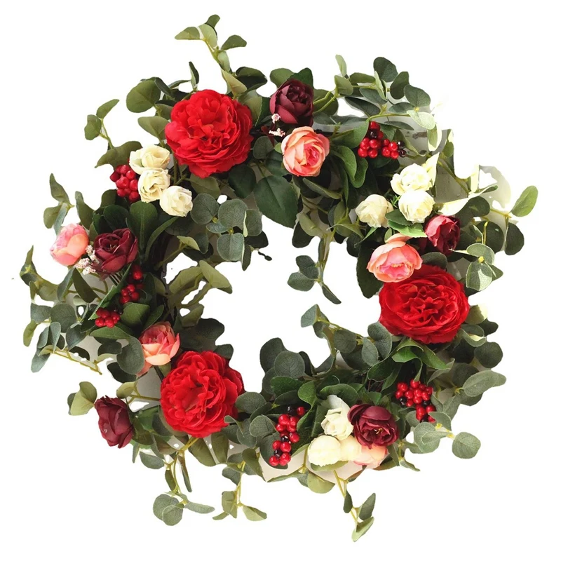 

Artificial Peony Rose Flower Wreath for Front Door Wall Window Wedding Party Farmhouse Home Christmas Decoration