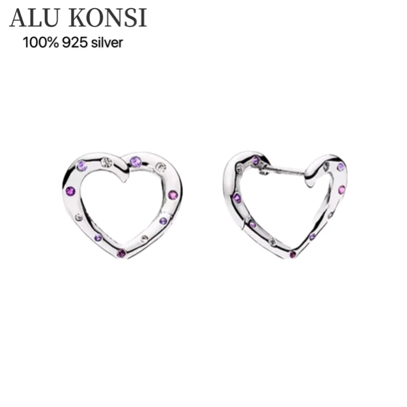 

Fit Original Real 925 Sterling Silver authentic pan earrings Love heart with crystal For Women DIY fashion wedding Jewelry