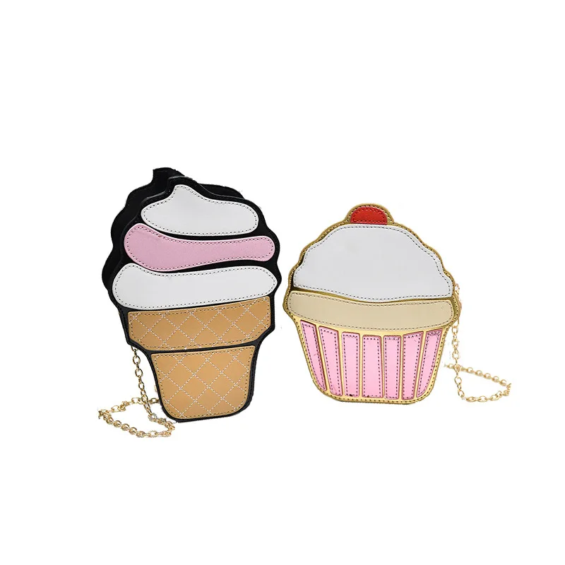

Creative Style Cartoon Woman Ice Cream Shoulder Bags Cupcake PU Leather Chains Bags Cute 3D Girl Crossbody Messenger Bags