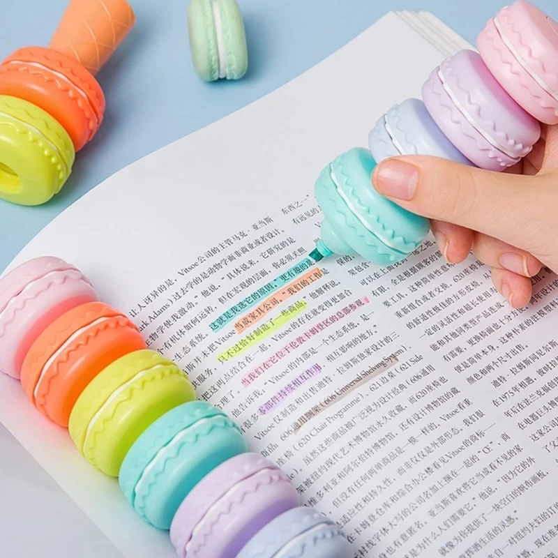 

6 PCS Macaron Shaped Highlighter Pen Stationery School Office Supplies For Home Office School Party Fun Girl Kids