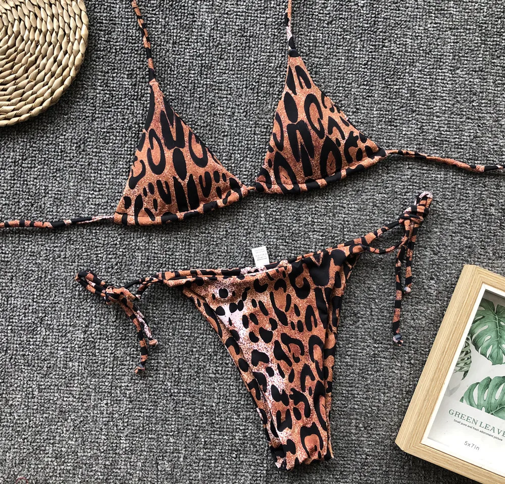 

Sexy Bikini 2021 Leopard Swimsuit Swimwear Women Low Waist Triangle Bandage Push Up Bikini Set Beachwear Brazilian Biquini Thong
