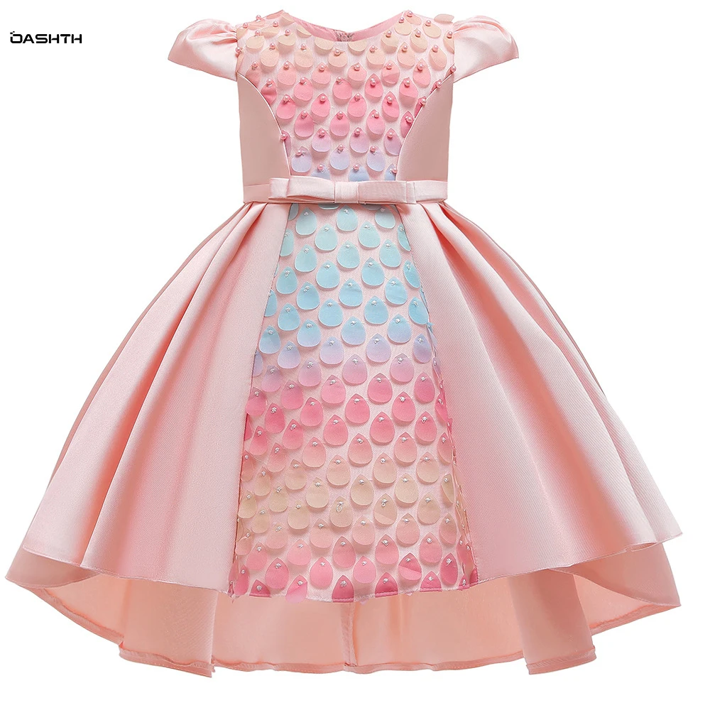 

OASHTH Children's clothing new girls dress water drop tail evening dress performance clothing 4T-14T