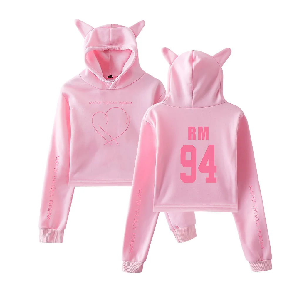 

5 Colors Cute Kawaii Cat Ears Girl Women Hoodie Bangtan Boys Jimin J-hope Kook Jin Suga V RM Hoodies Sweatshirt Crop Tops Hoodie