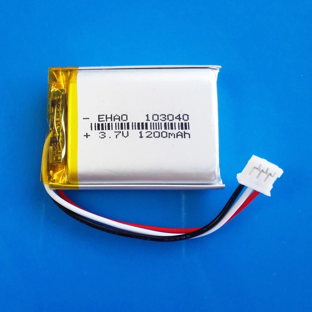 

3.7V 1200mAh Lipo Polymer Lithium Rechargeable battery JST PH 3pin 2.0mm plug for MP3 GPS DVD recorder headset camera 103040