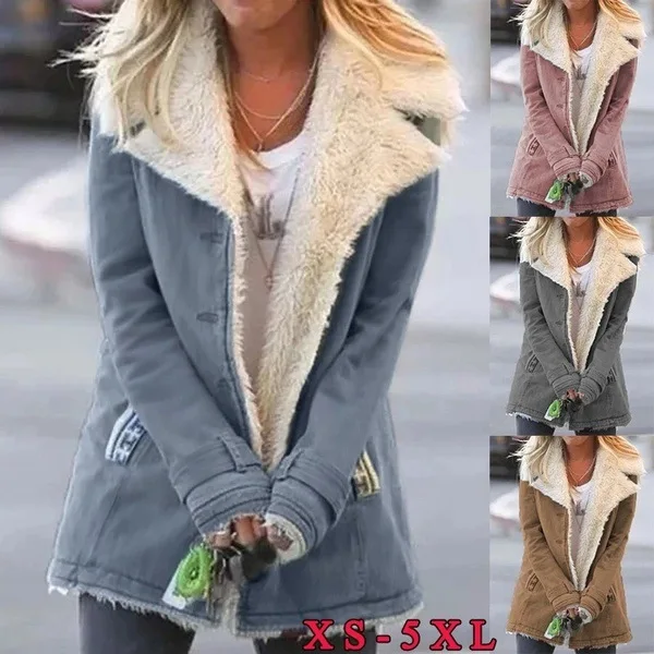 WEPBEL зимние ретро куртки из овечьей шерсти свободные с лацканами длинными