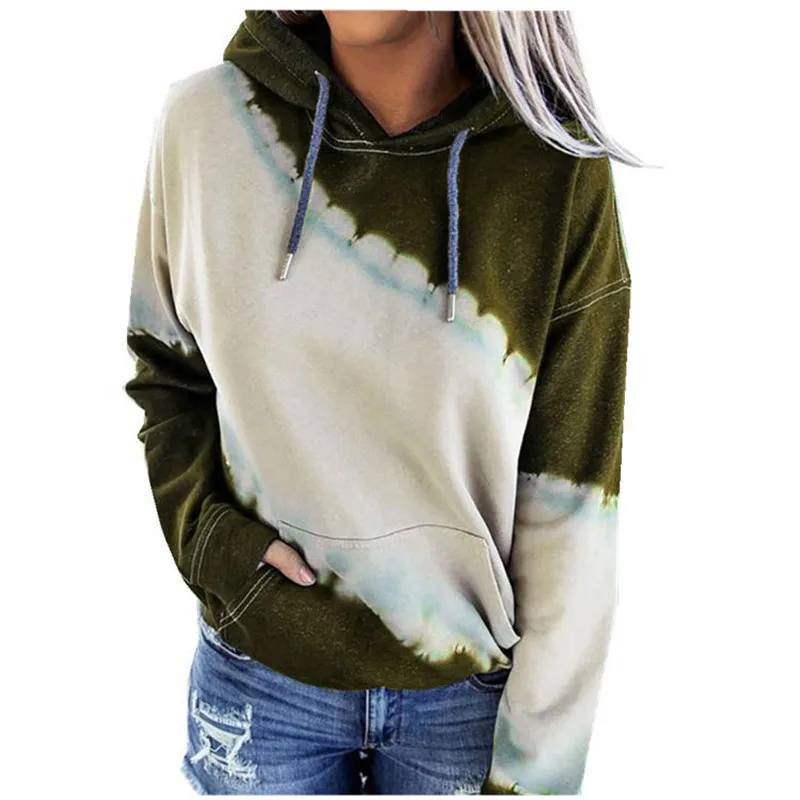 

MAGIC YOLOTO Women's loose tie dye printed long sleeve Hooded Hoodie