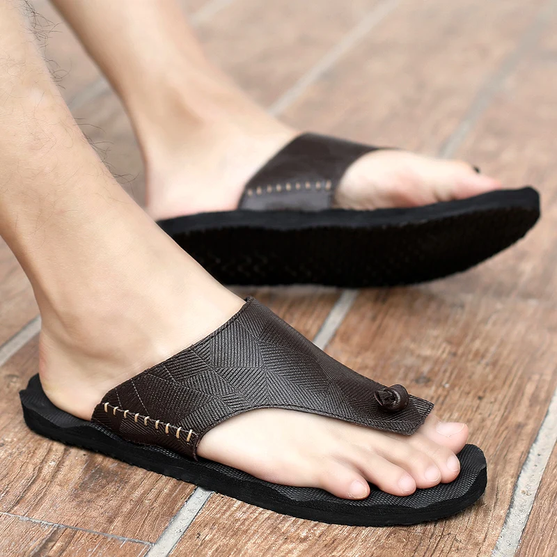 

Summer Men Slippers Male Leather Flip Flops Vintage Casual Shoes Men Beach Sandals Non-Slip Shoes Mens Sandalszapatos hombre