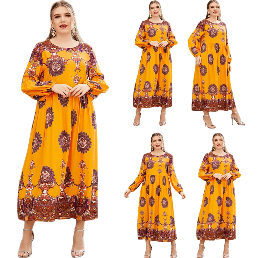 

Abaya Muslim Women Long Dress Printed Ethnic Casual Loose Kaftan Arab Turkish Maxi Robe Ramadan Islamic Clothing Middle East New