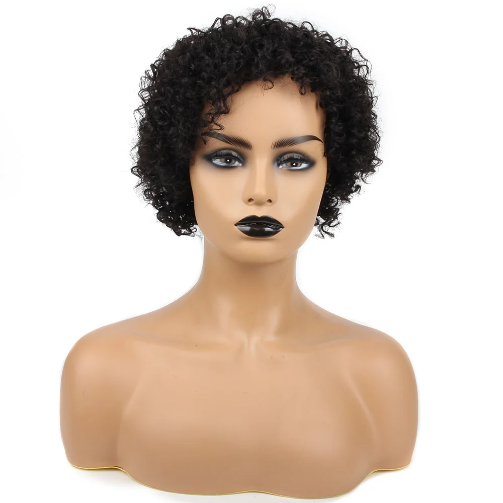 Бразильские волосы Remy Jerry Curl парик человеческие парики с челкой короткие из