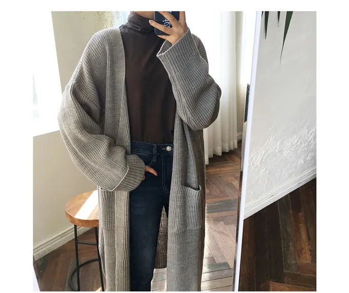 Yocalor Fashion Long Cardigan Women Harajuku Loose Knit Sweater Women Casual Black Oversized Jacket Coat Autumn