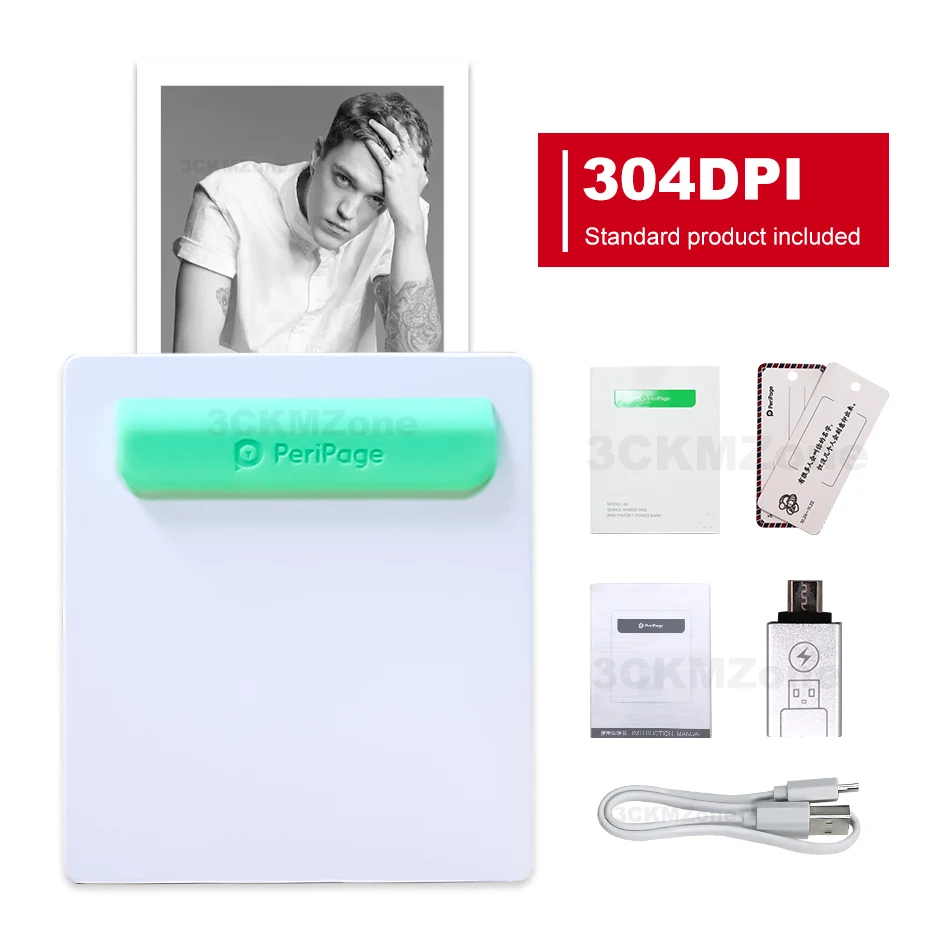 1 pcs 304dpi Printer Peripage Карманный bluetooth принтер для фотографий 58 мм 2 дюйма термопечать заметок беспроводной принтер ручной принтер для телефона android iOS - Цвет: 1 pcs 304dpi Printer