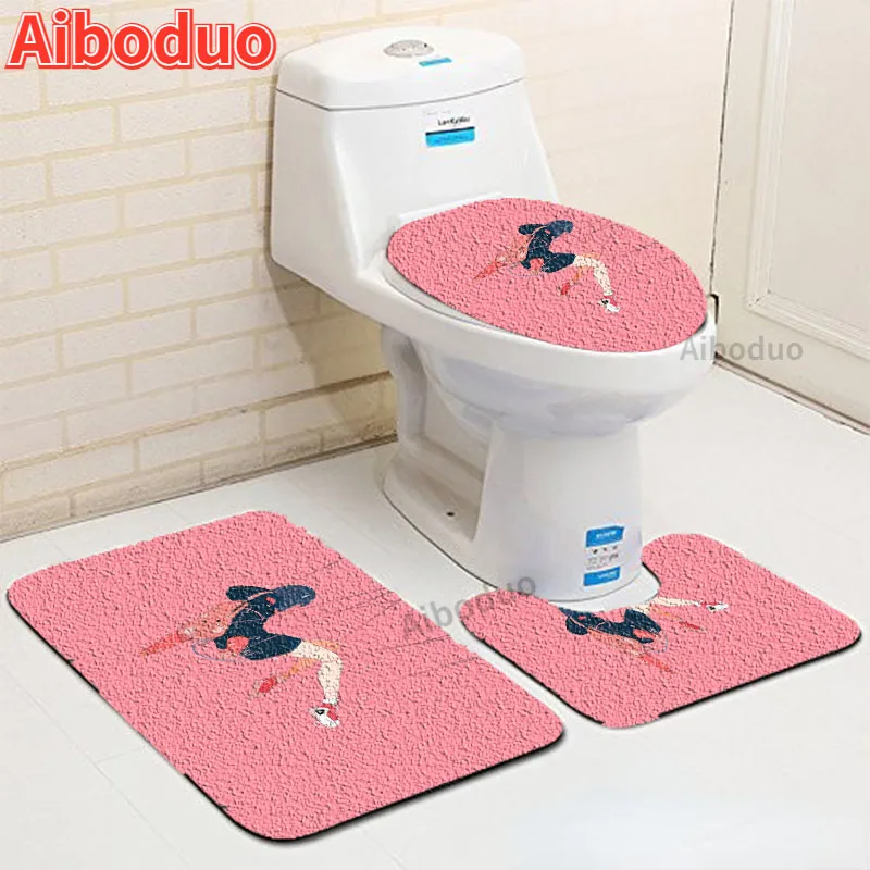 

Pink Girl Anime Bathroom 3-piece Bathroom Non-slip Absorbent Toilet Accessories Toilet Seat Cover Bathroom Toilet Mat Carpet Rug