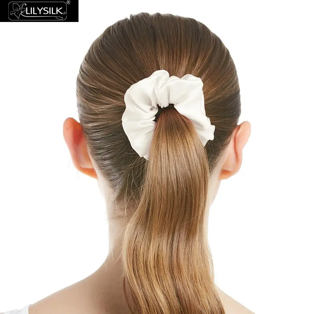 LilySilk Scrunchy Charmeuse Hair Bands Women 100 Pure Silk Head Rope Rubber Girl Accessories Soft Care Luxurious Free Shipping - Цвет: Ivory
