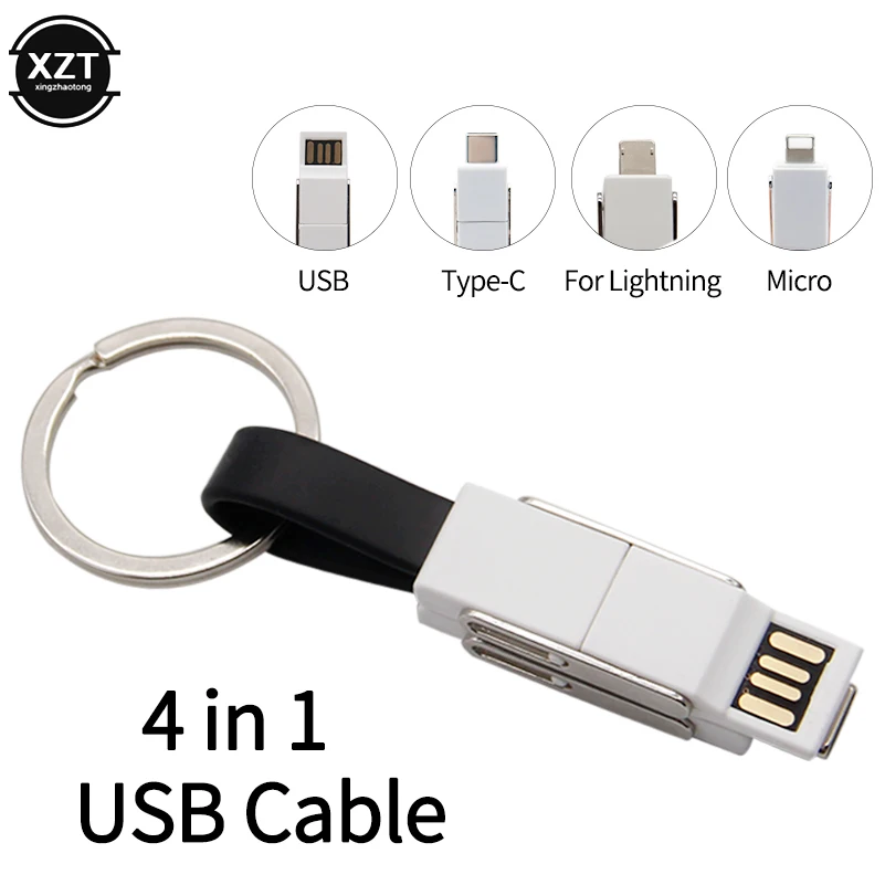 4 в 1 USB кабель Micro usb type C кабель освещения для iPhone XR X samsung HUAWEI 2A Мини Брелок Зарядное устройство кабели для зарядки