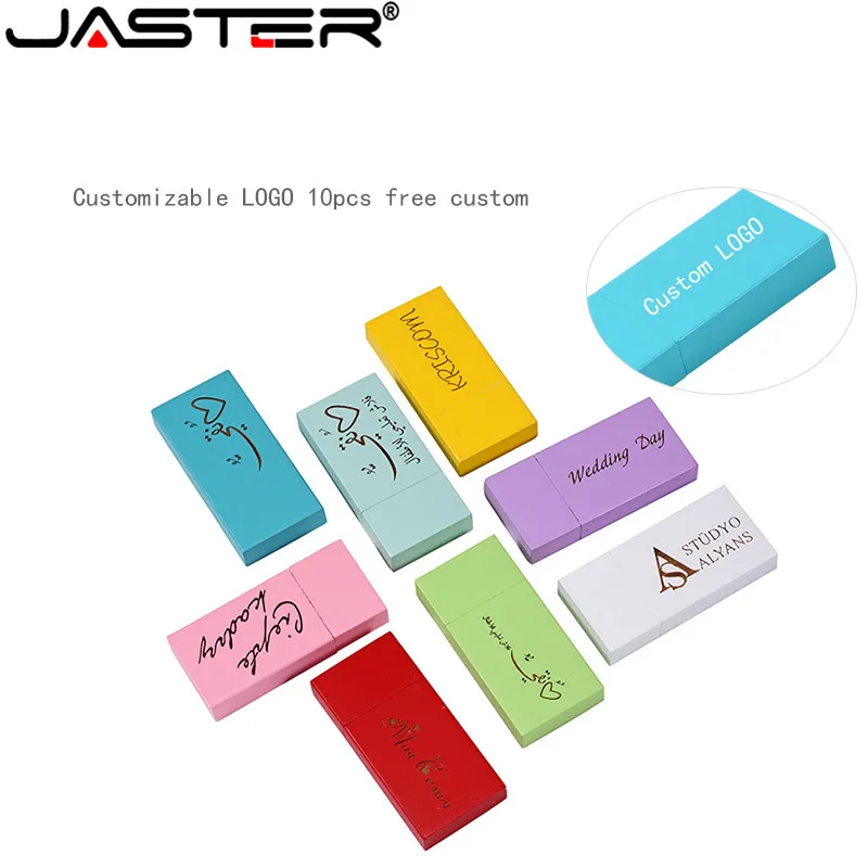 JASTER USB 2,0 логотип персональный деревянный цветной блок USB флеш-накопитель креативный подарок флешка 8 ГБ 16 ГБ 32 ГБ 64 г Деревянная Карта памяти