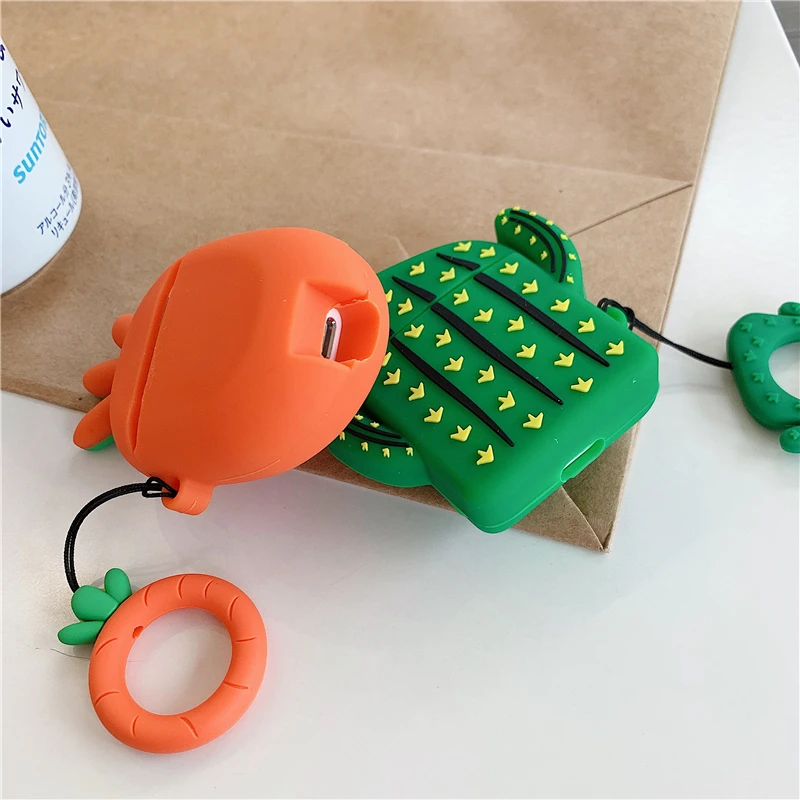 

For AirPods 1 2 Case Cute Cartoon Earphone Cases For Apple Airpod 2 Case Cactus Carrot Protect Cover Funda with Pendant MNL1