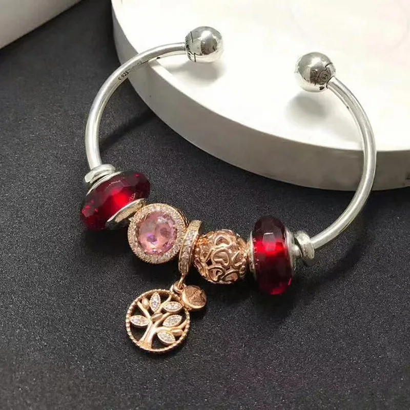 

Original 925 Sterling Silver Gold Tree Of Life Pendant With Open Set Pan Bracelet For Women Wedding Gift Fashion Jewelry