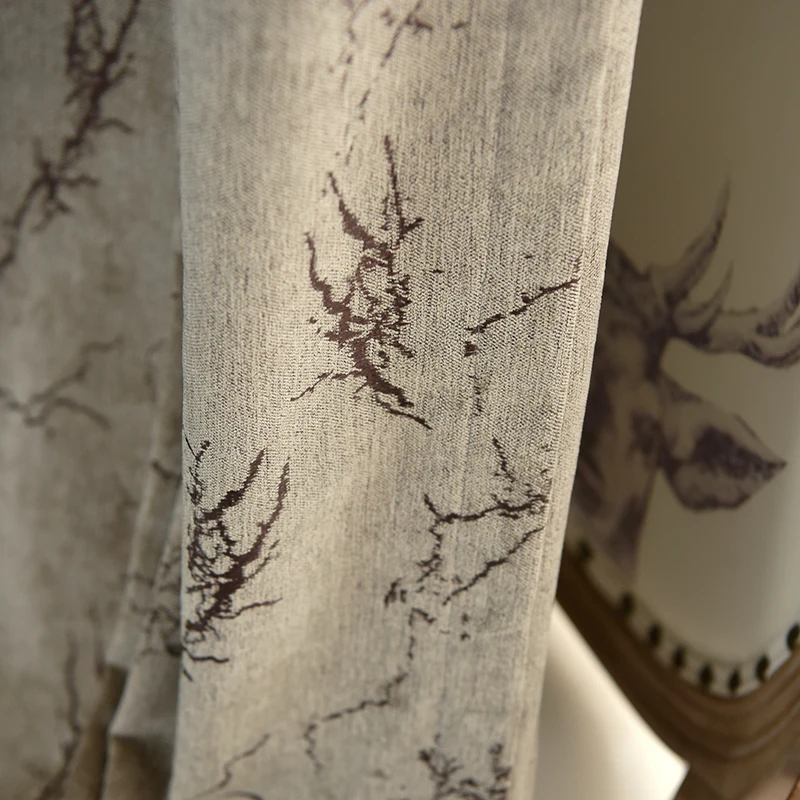 

Chinese American Pastoral Bedroom Living Room Curtains Shading The Sun Sets Chenille Jacquard Floor Bay Window Curtains