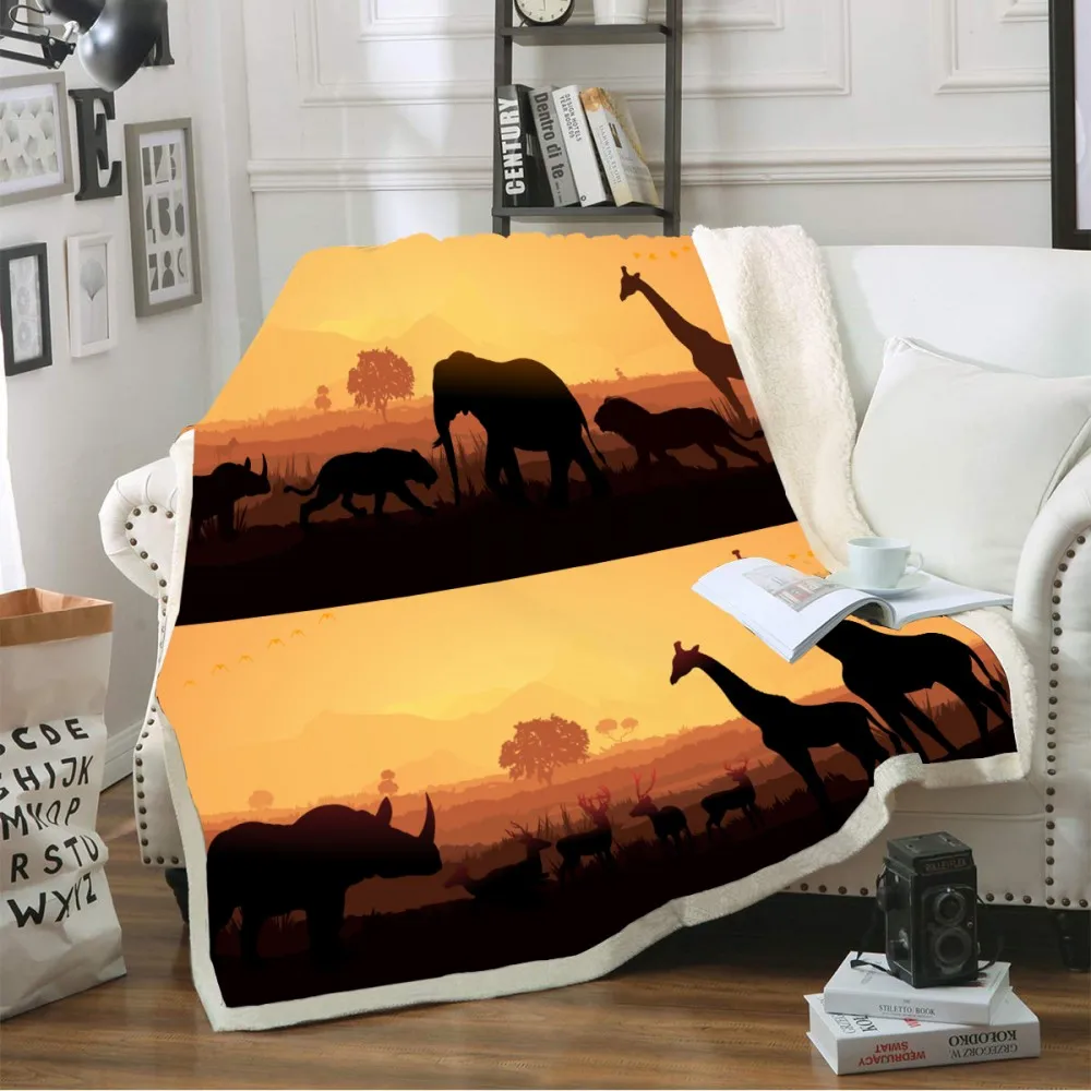 

3D Digital Print Throw Blanket Africa Tropical Forest Grassland Winter Coral Fleece Blanket for Kids Boys Jungle Animal Series