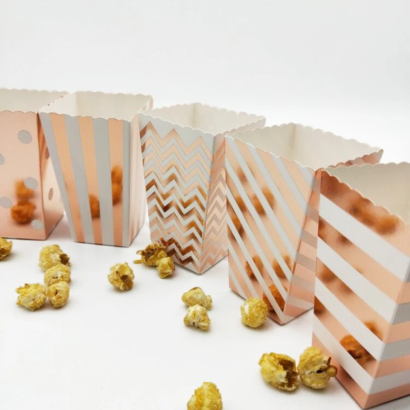 48 шт. блестящие розовые Золотые полоски/горошек/шеврон коробки для попкорна на