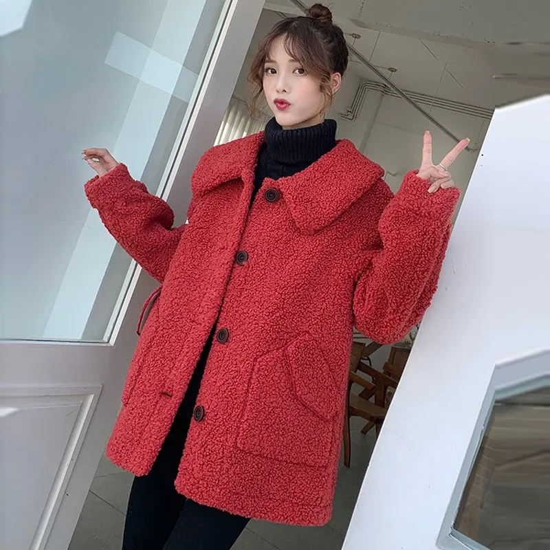 Женское пальто из искусственного меха осенне-зимнее плюшевое модная Корейская