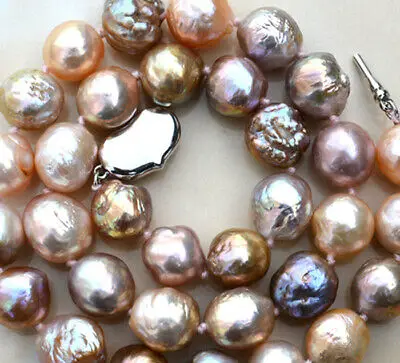 Natural 10-11mm & 11-12mm Pink purple Reborn Baroque Edison Pearl Knot Necklace 17