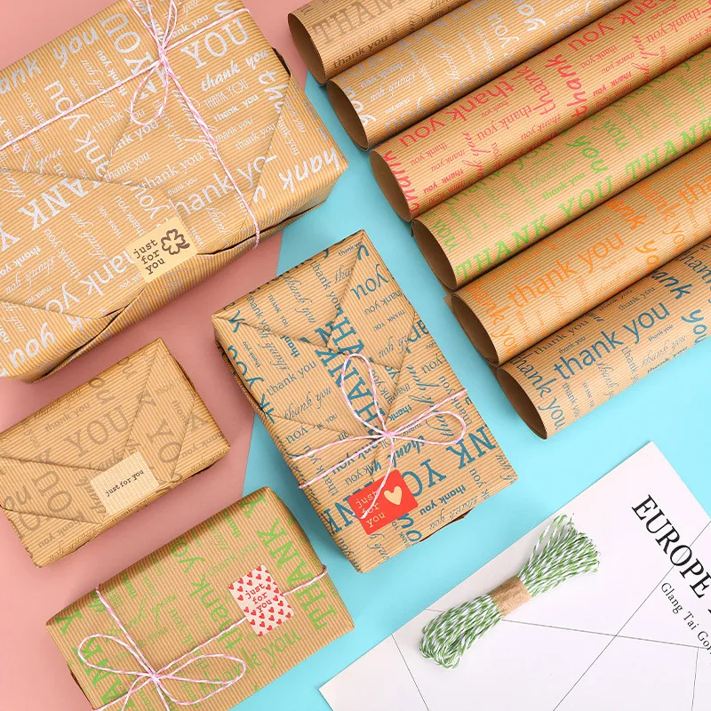 

10pcs/Lot Vintage Kraft Paper For Thanksgiving Day Retro Creative Thank You Printed Diy Wrap Flower Gift Wrapping Paper