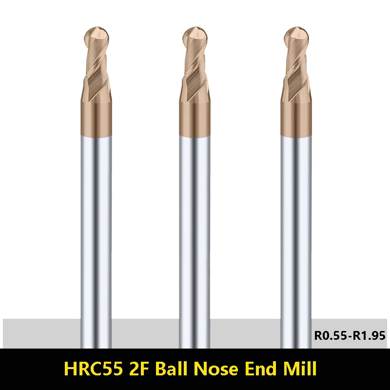 

1pcs 2 Flute HRC55 Vertical Ball Nose End Mills Coated Alloy Tungsten Steel Spher Mill CNC Spherical Milling Cutter R0.55-R1.95