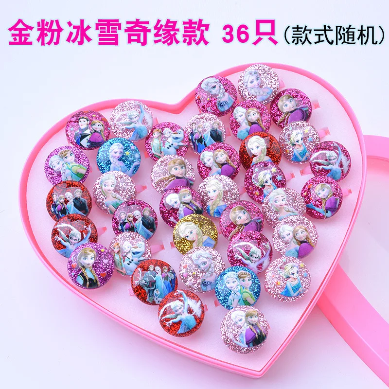 36pcs Various Styles Disney Princess Frozen Ring Kids Gifts Children's Rings Jewelry Gold Powder Handmade Box - купить по