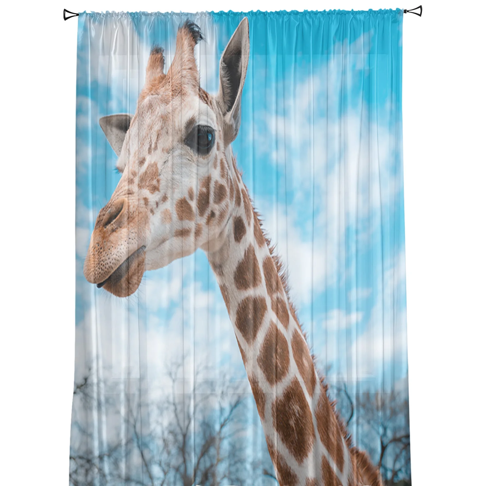 Прозрачные шторы с изображением жирафа и голубого неба для гостиной спальни
