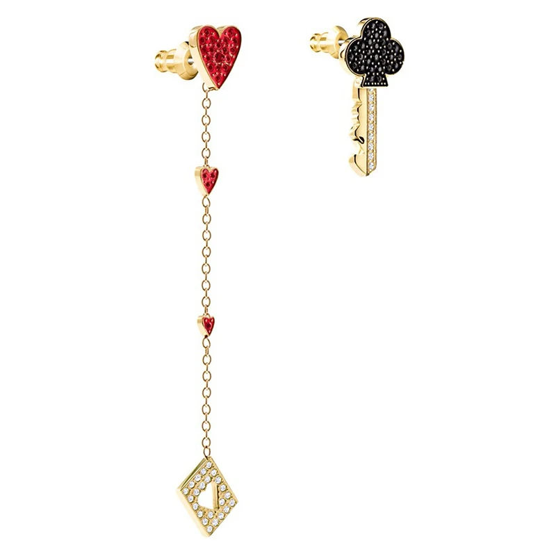 

SWA Earrings Fashion New Poker Card Perforated Gold Earrings Element Tarot Card Exquisite Crystal Ladies Charm Jewelry Gift