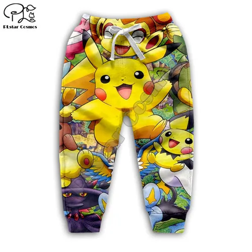 kids pants Детский комплект, детские толстовки с капюшоном с покемонами, толстовка с 3D-принтом Пикачу, пепел, Кетчум, коллаж, Kawaii, пуловер, семейные рубашки, штаны для мальчика и девочки - Цвет: kids pants