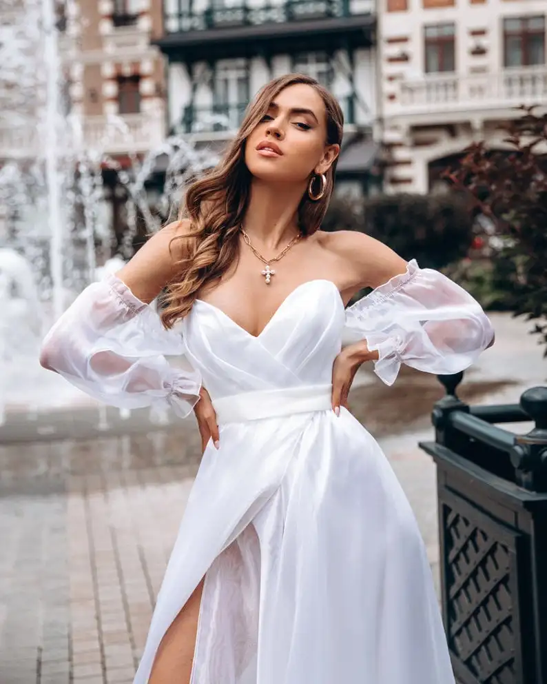 LORIE дешевые шифоновые пляжные свадебные платья 2020 пышные рукава белое лучшее