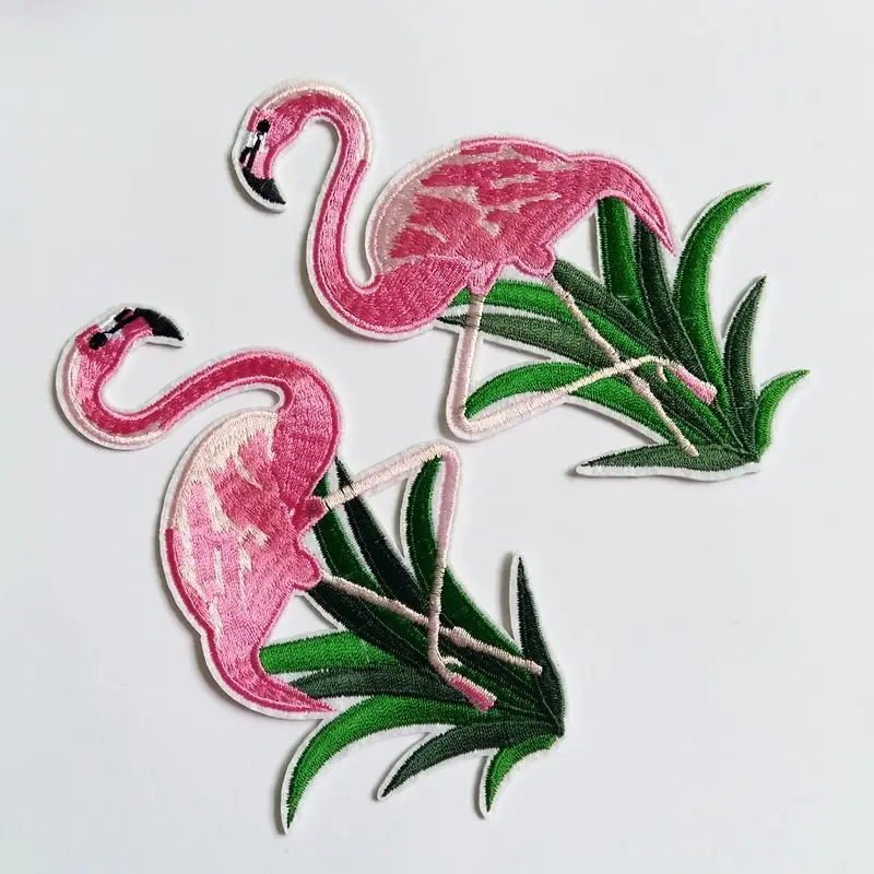 2PCS/lot 8.8cm*14cm Flamingos Patch Badge Iron On Cartoon Patches Cheap Cute Sewing Embroidered For Kids Clothes Appliq - купить по