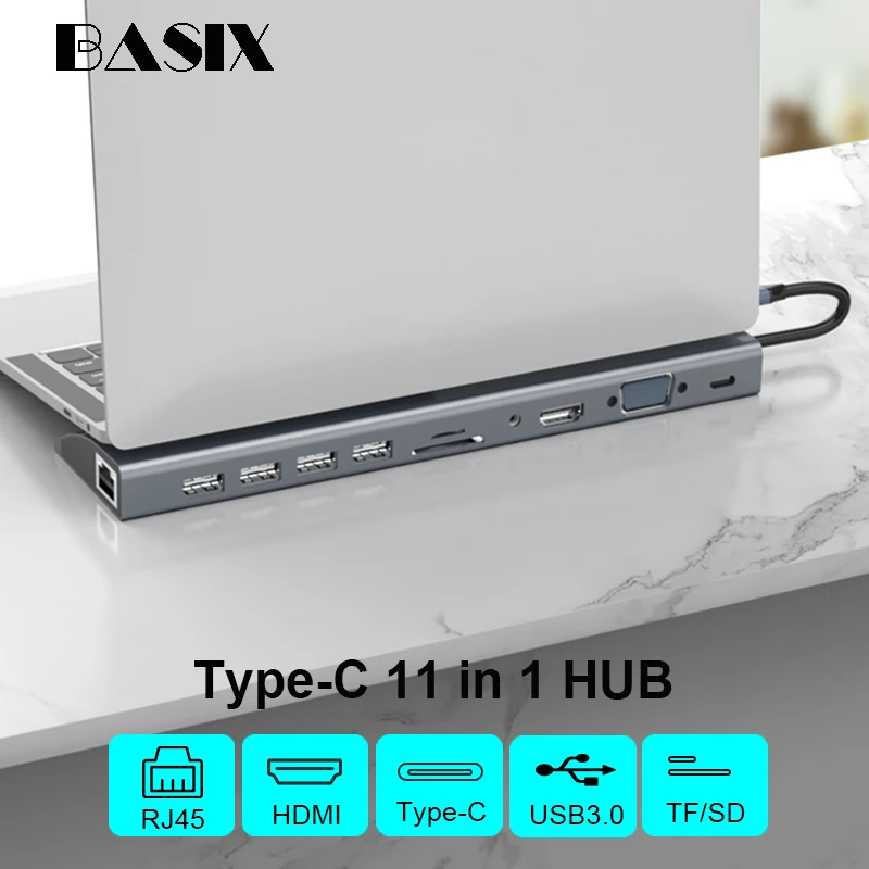 Basix USB C концентратор Док Станция Адаптер Тип к 3 0 HDMI совместимый RJ45 VGA PD для MacBook Pro
