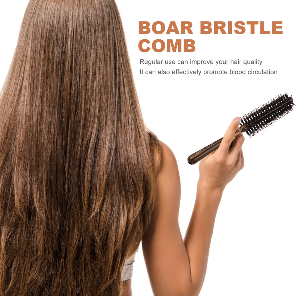 

Hair Styling Comb Round Hair Brush Wood Handle Rolling Comb Roller Brush