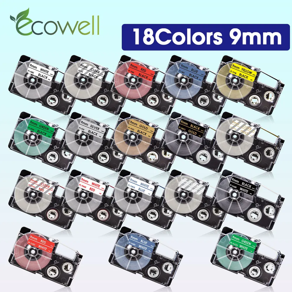 Лента для этикеток Ecowell 9 мм XR-9WE XR 9WE Casio XR-9X XR-9RD XR-9BU XR-9YW XR-9GN KL-60 KL-120 KL-100 | Компьютеры и
