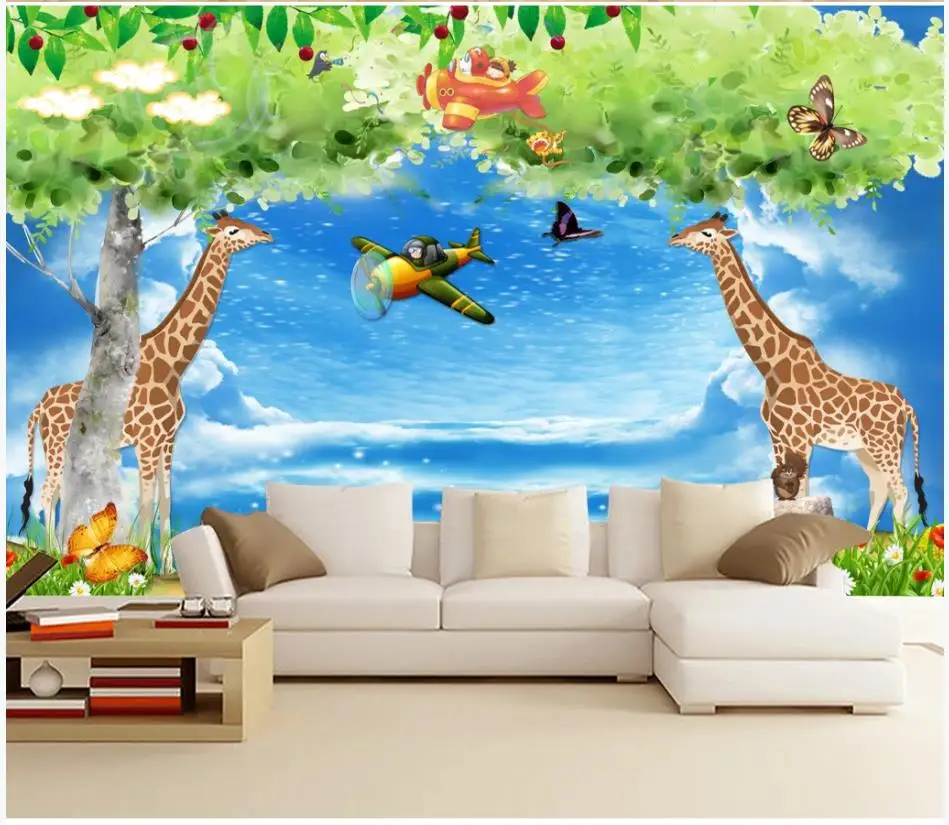 Пользовательские фото обои для стен 3 d фрески 3d Жираф красивое небо мечта детская