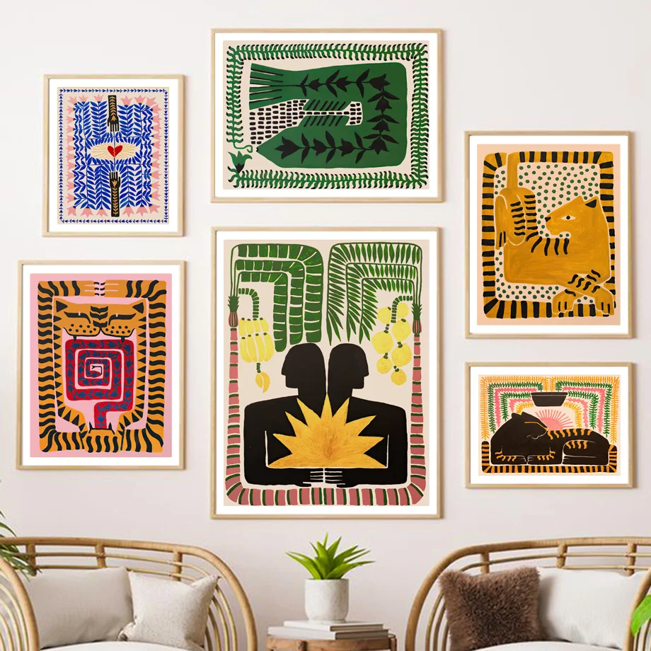 Ancient Egypt Colorful Abstract Nordic Poster Tiger Leopard Figure Wall Art Print Canvas Painting Decor Pictures For Living Room | Дом и сад