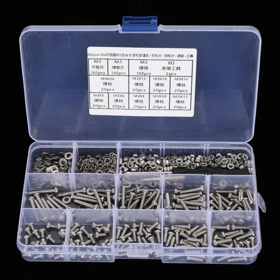 662 шт./компл. винты из нержавеющей стали M3 для сковородок + плоская/эластичная