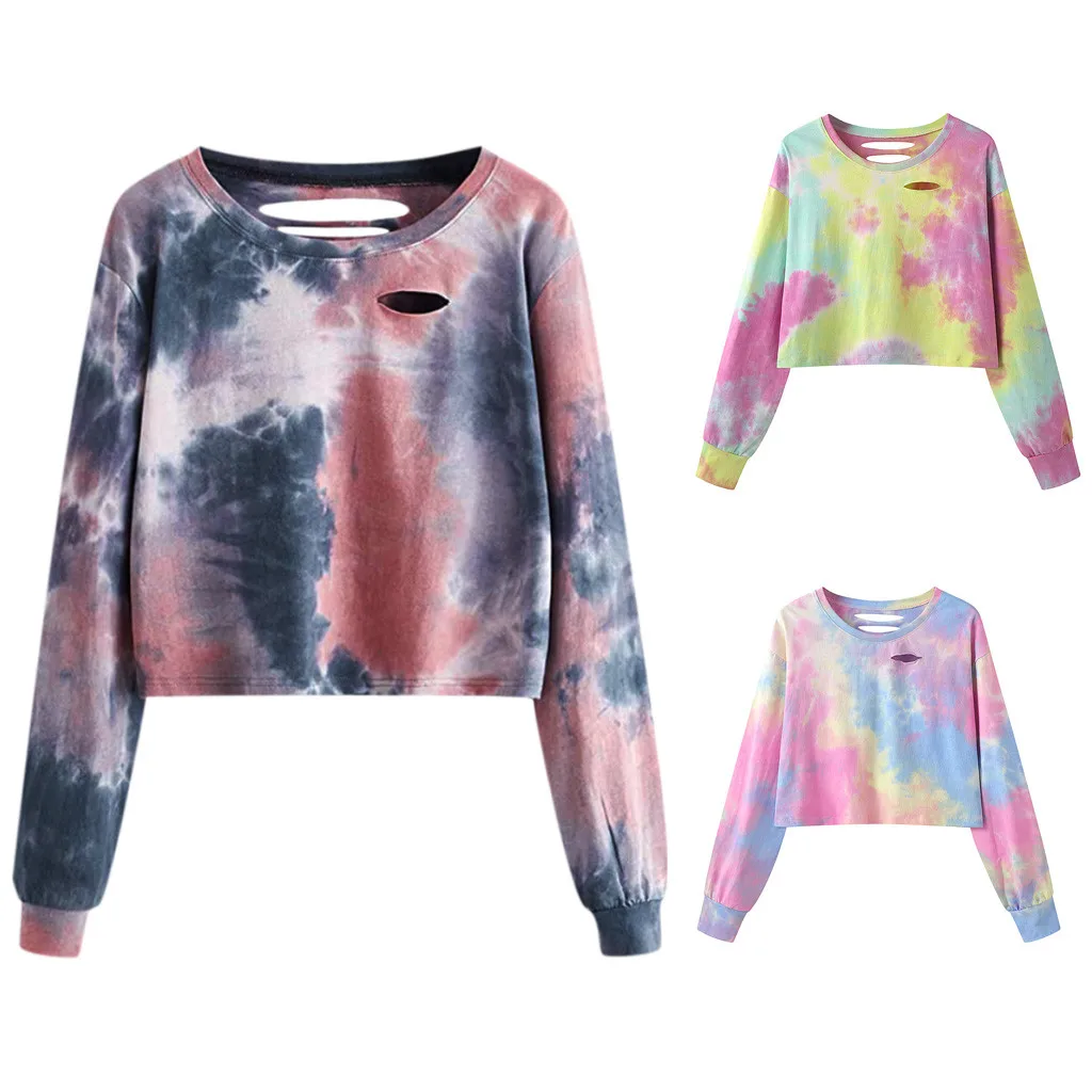 

Women's Autumn Sweatshirts Harajuku Fashion Long Sleeve Tie-dye Hooded Female Casual Blusas Fleece Jumper Sweats Warm#G
