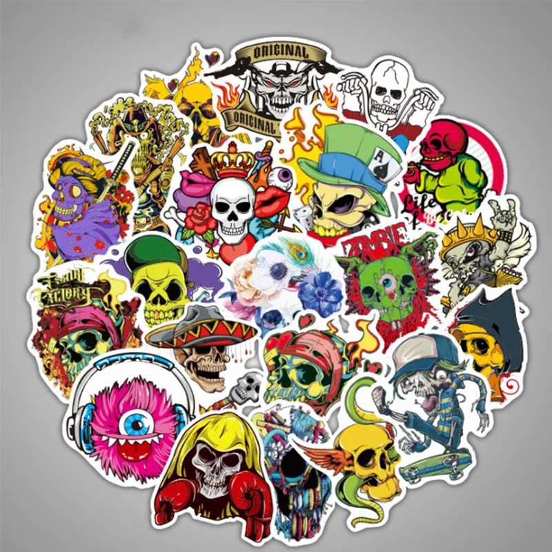 

10/30/50 PCS cartoon skull horror boy hip hop rock punk suitcase skateboard graffiti waterproof sticker decoration wholesale