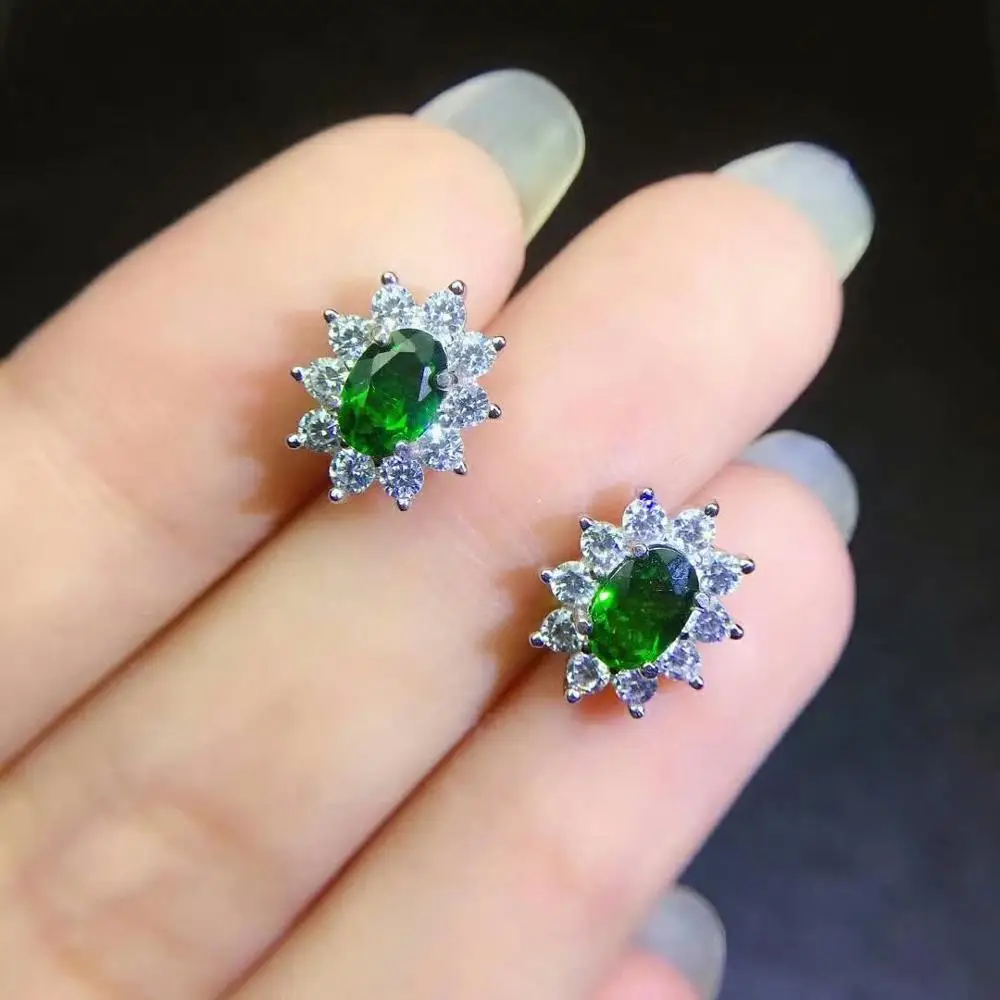 Shilovem 925 Стерлинговое Серебро естественный диопсид серьги гвоздики хорошее