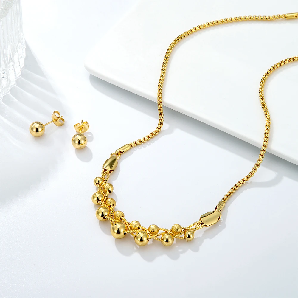 

Women Fashion Jewelry Sets Small Gold Balls Pendant Necklace Ear Studs for Engagement Wedding Party Dubai Ladies Gifts