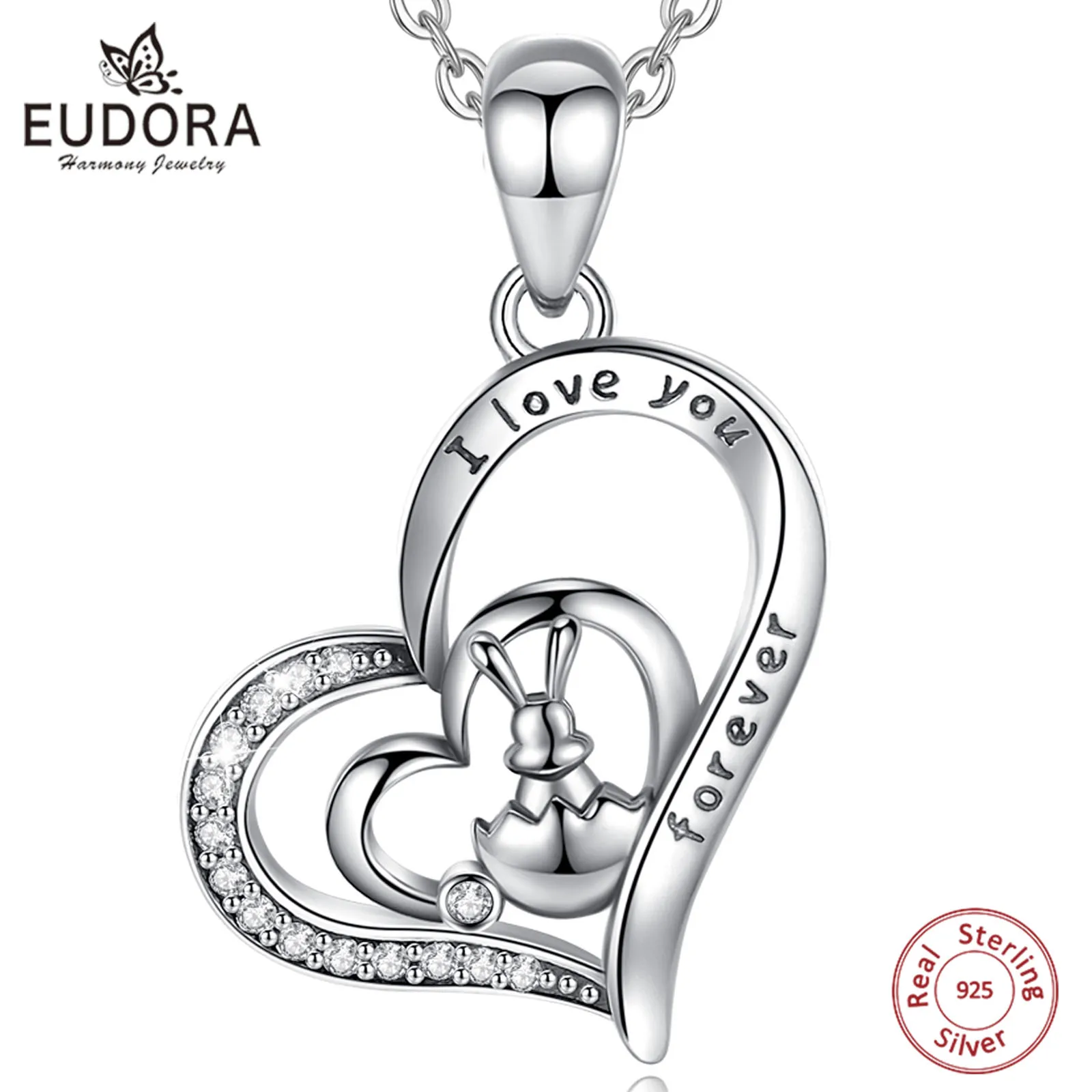 

Кулон женский из серебра 925 пробы с надписью «I love you forever Clean»