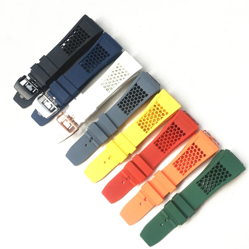 20mm Red Black Green Gray Orange Yellow Soft Silicone Rubber Ventilation Watchband For Richard Watch Mille RM035 Strap Bracelet