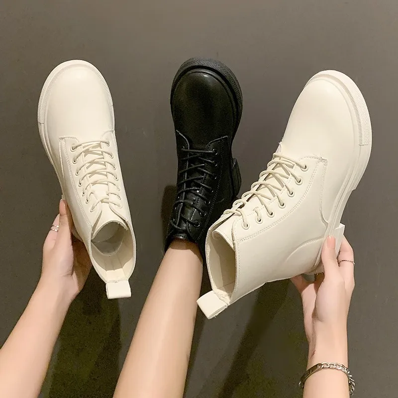 

Genuine Leather Boots Women White Ankle Boots Motorcycle Boots Female Autumn Winter Shoes Woman Punk Botas Mujer 2021 Spring
