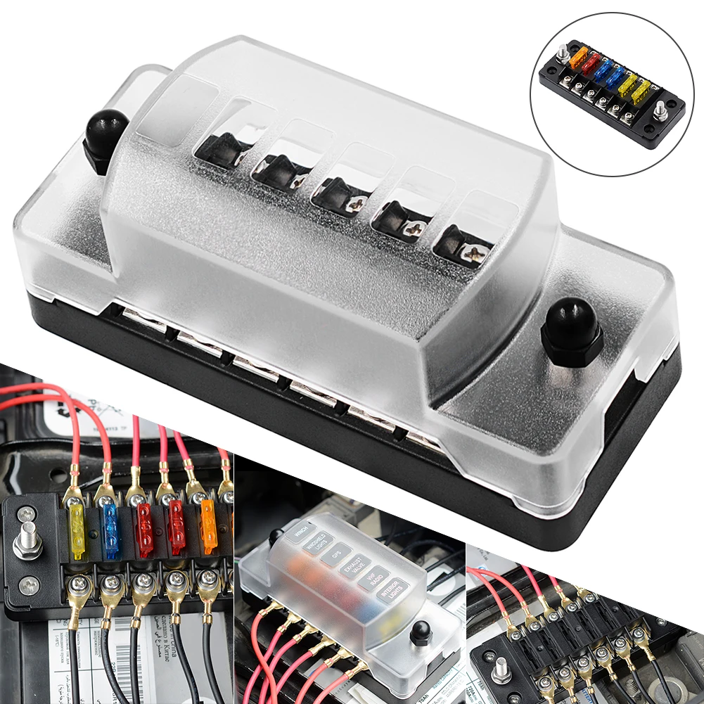 

12V 6 Way Terminals Circuit Car Blade Fuse Box Block Holder Kit With Cover Board