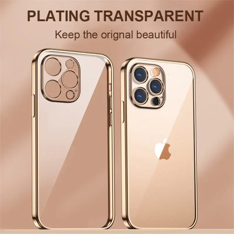 Luxury Plating Transparent Soft Silicone Case for iPhone 13 11 12 14 Pro Max Mini XR X XS SE2020 8 7 Plus Shockproof Clear Cover